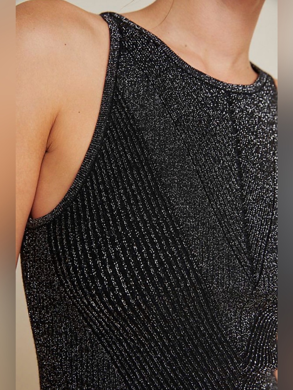 +Anthropologie - Gemma Ribbed Tank in black silver glitter. 1X - Picture 3 of 10